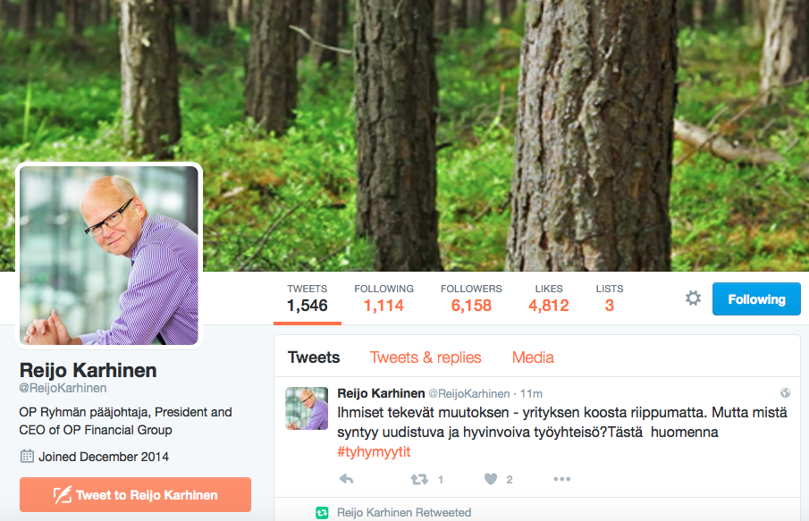 OP:n pääjohtaja on ahkera twittaaja!